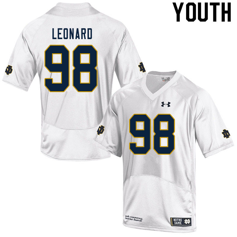 Youth NCAA Notre Dame Fighting Irish #98 Harrison Leonard Stitched College Under Armour Authentic White Football Jersey JV10A35XY